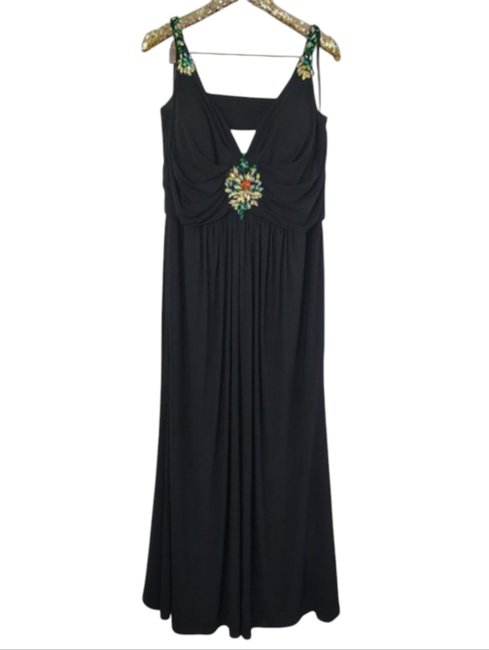 Modern Mac Duggal Women's Black Rhinestones Plus Size Maxi Dress Glam